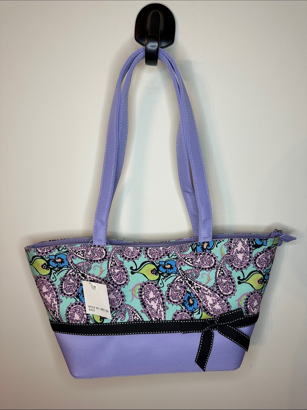 Lavender Paisley Tote with Bow Accent